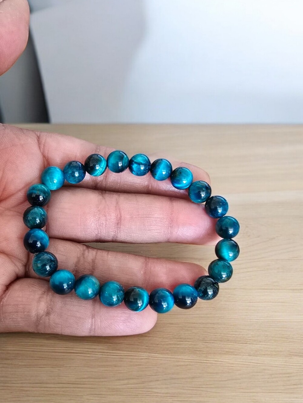 Mystic Blue Tigers Eye Beaded Stretch Bracelet 8mm